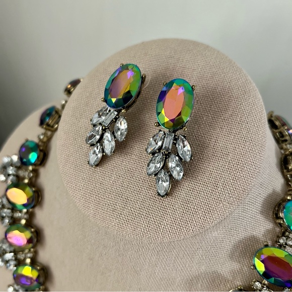 Statement Necklace Earrings Set Retro/Vintage Style Gem Rhinestone AB - Picture 3 of 5